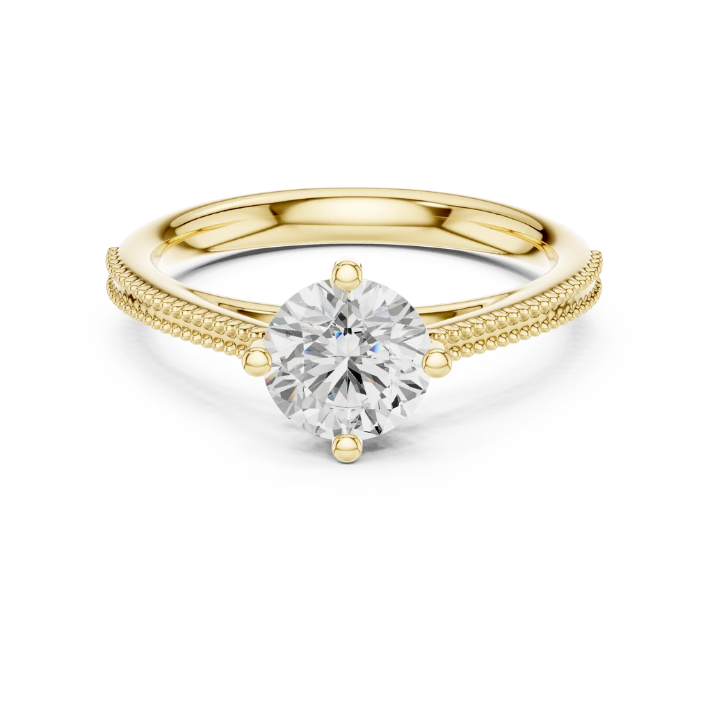 Round Diamond Milgrain-Beaded Engagement Ring in 18k Yellow Gold