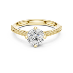 Round Diamond Milgrain-Beaded Engagement Ring in 18k Yellow Gold
