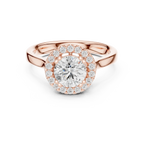 Round Diamond Scalloped Halo Ring with Celtic Filigree in 14k White Gold