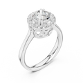 Round Diamond Scalloped Halo Ring with Celtic Filigree in 14k White Gold