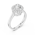 Round Diamond Scalloped Halo Ring with Celtic Filigree in 14k White Gold