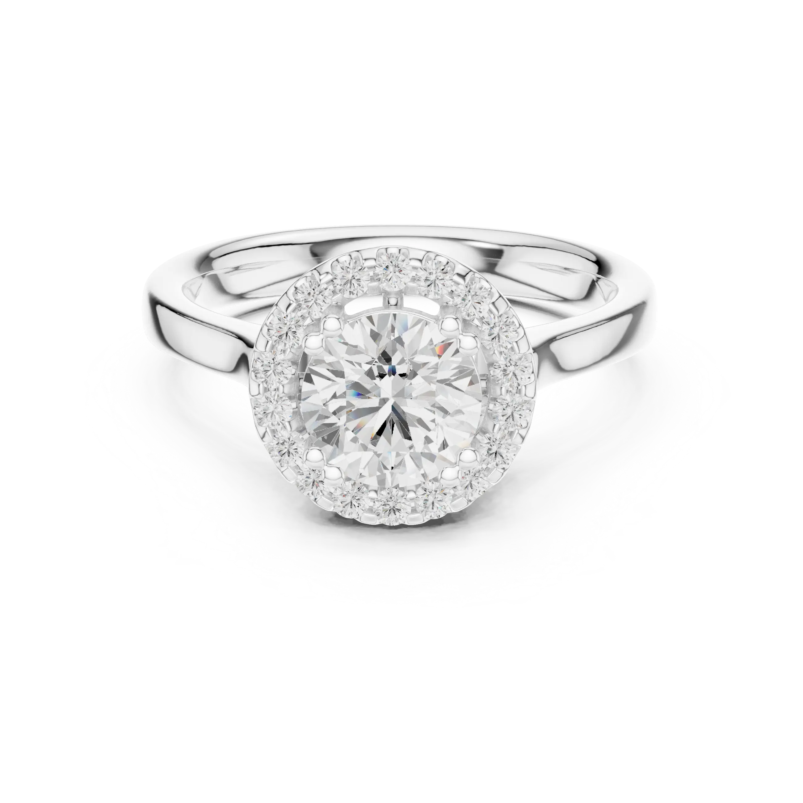 Round Diamond Scalloped Halo Ring with Celtic Filigree in 14k White Gold