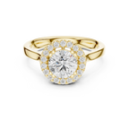 Round Diamond Scalloped Halo Ring with Celtic Filigree in 14k White Gold