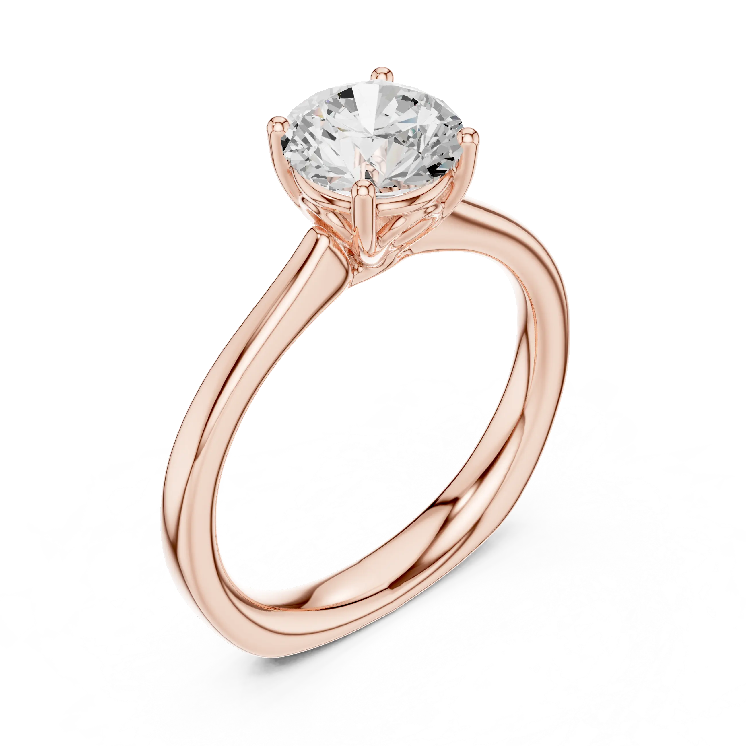 Round Brilliant Diamond Tulip Petal Solitaire Ring in 10k Rose Gold