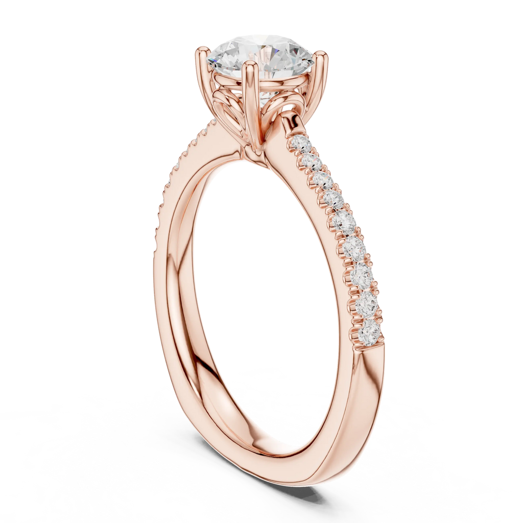 Round Diamond Hidden Halo Pavé Engagement Ring in 18k White Gold