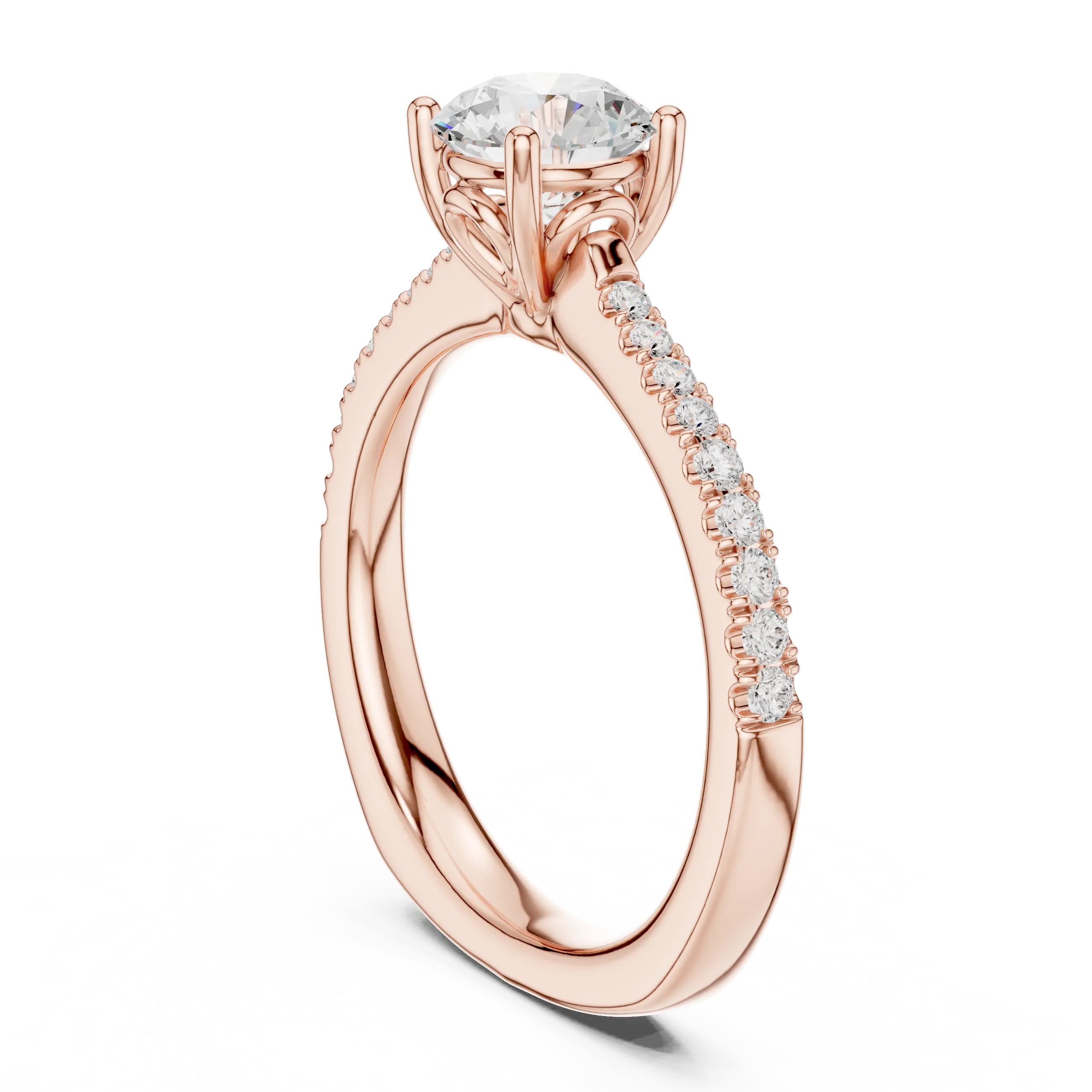 Round Diamond Hidden Halo Pavé Engagement Ring in 18k White Gold