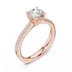 Round Diamond Hidden Halo Pavé Engagement Ring in 18k White Gold