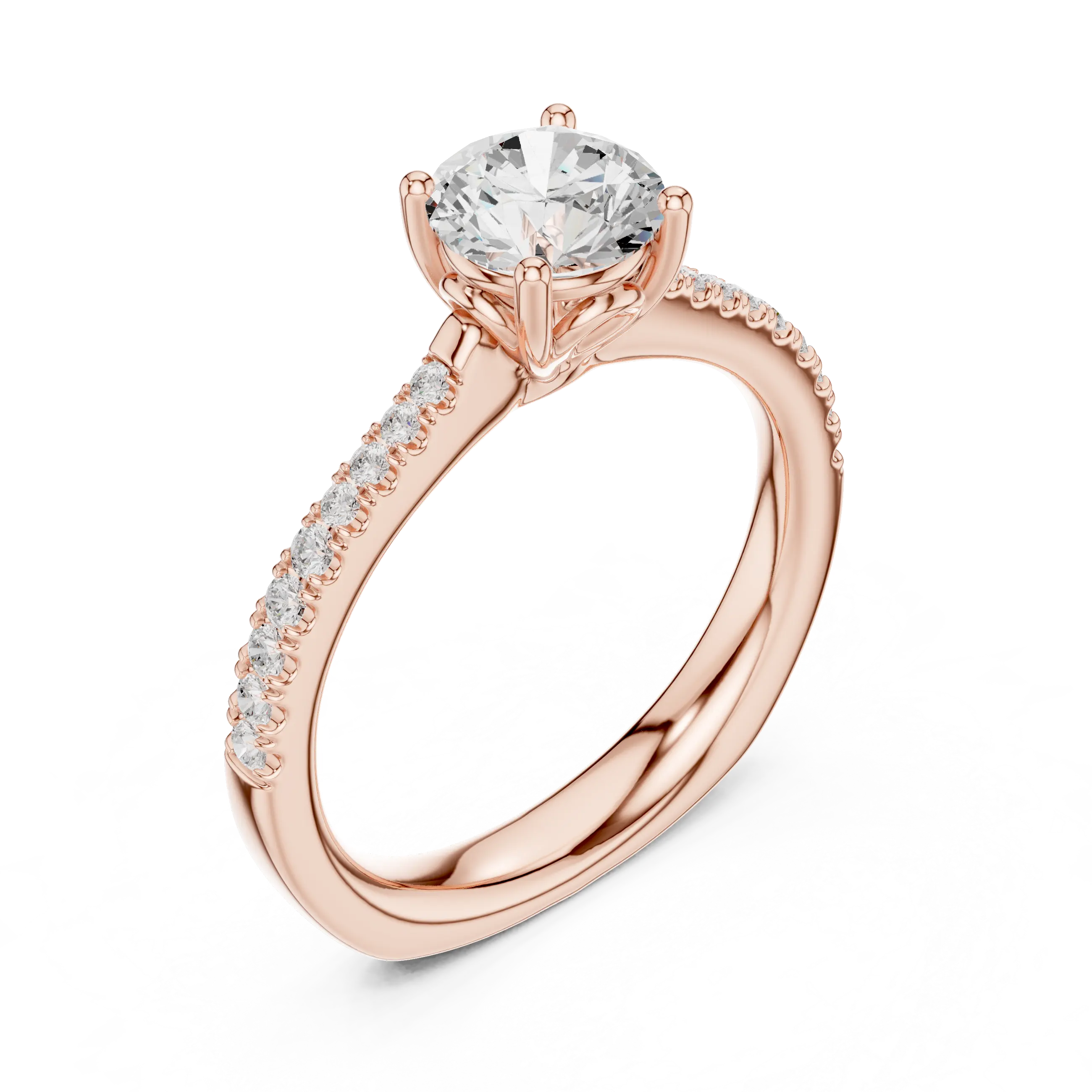 Round Diamond Hidden Halo Pavé Engagement Ring in 18k White Gold