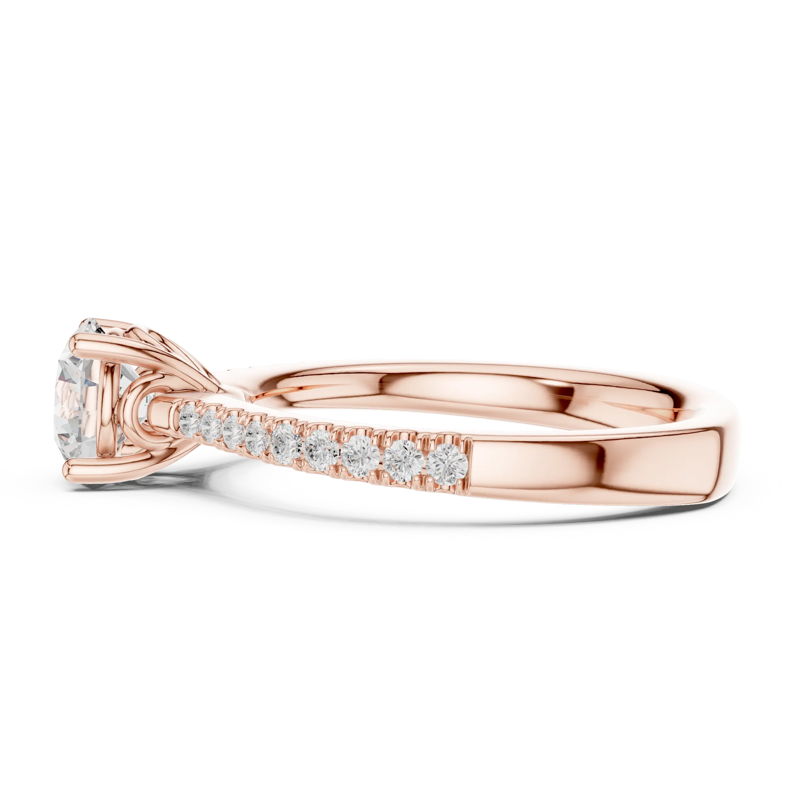 Round Diamond Hidden Halo Pavé Engagement Ring in 18k White Gold