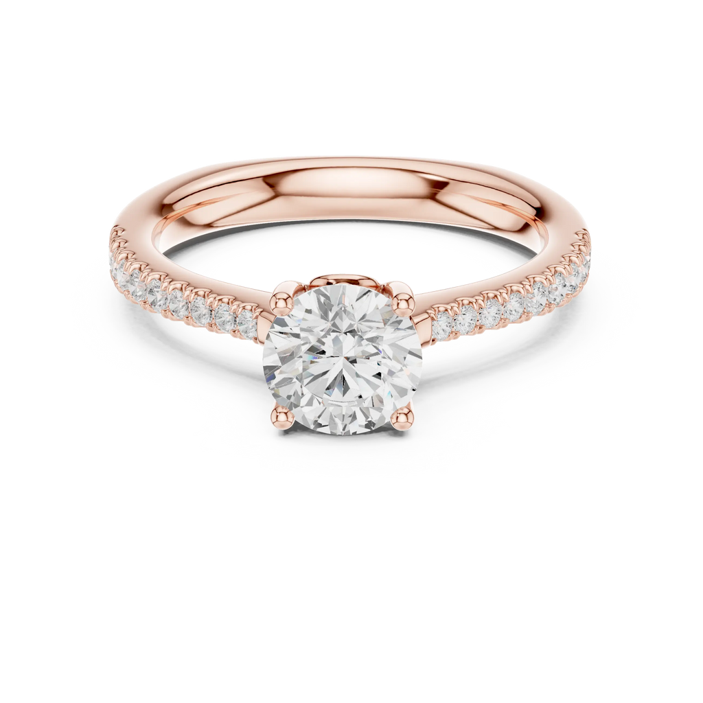 Round Diamond Hidden Halo Pavé Engagement Ring in 18k White Gold