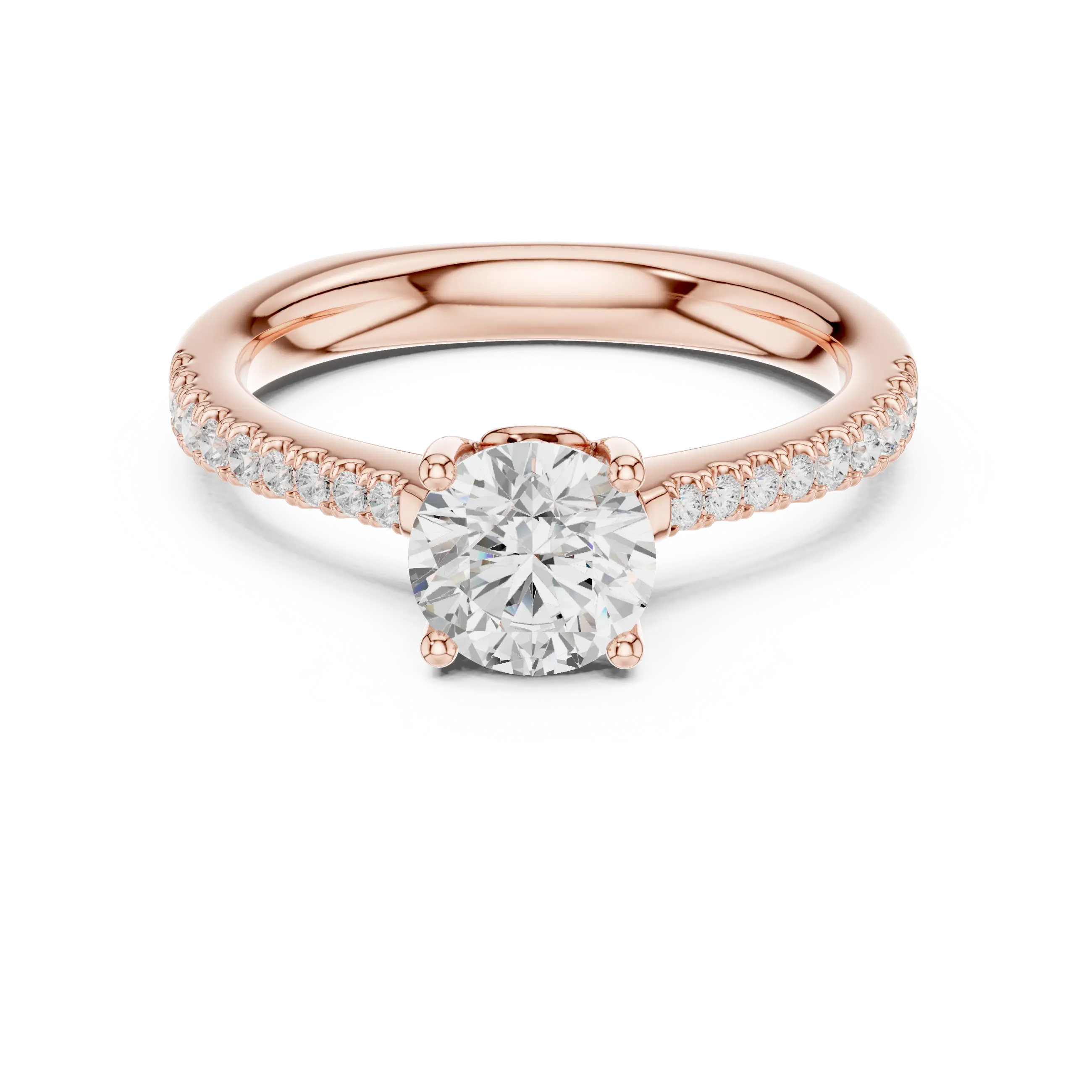 Round Diamond Hidden Halo Pavé Engagement Ring in 18k White Gold