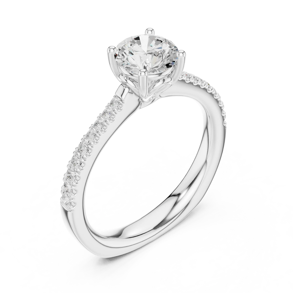 Round Diamond Hidden Halo Pavé Engagement Ring in 18k White Gold