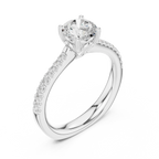 Round Diamond Hidden Halo Pavé Engagement Ring in 18k White Gold
