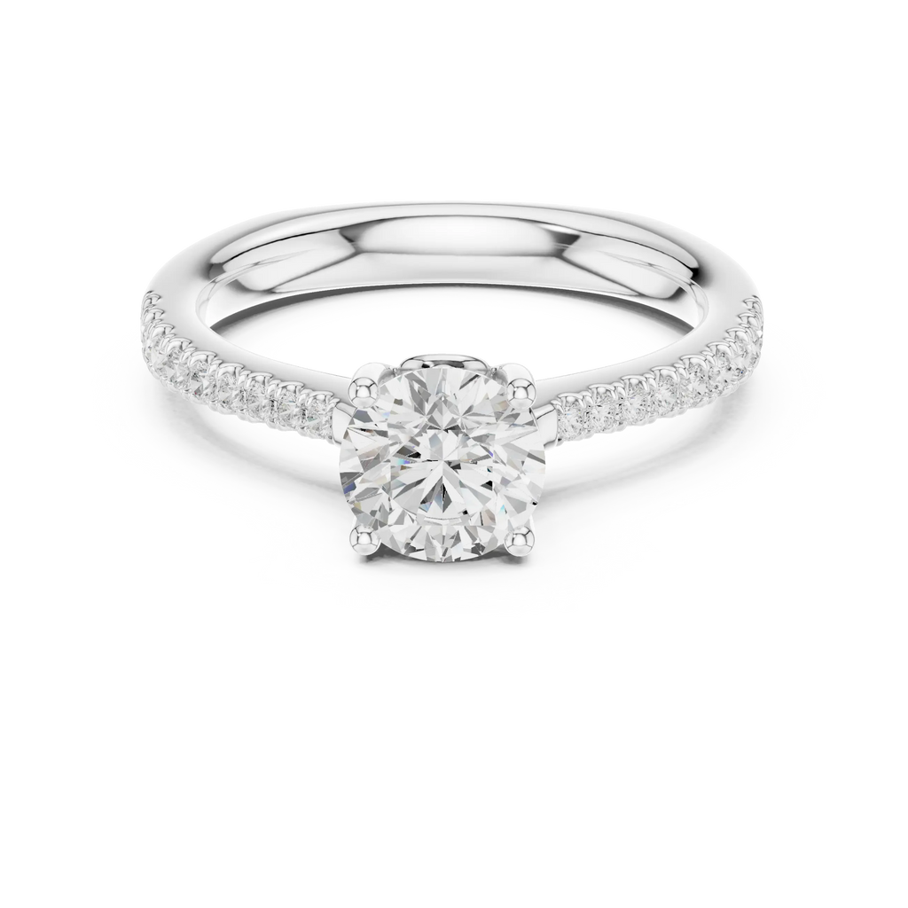 Round Diamond Hidden Halo Pavé Engagement Ring in 18k White Gold