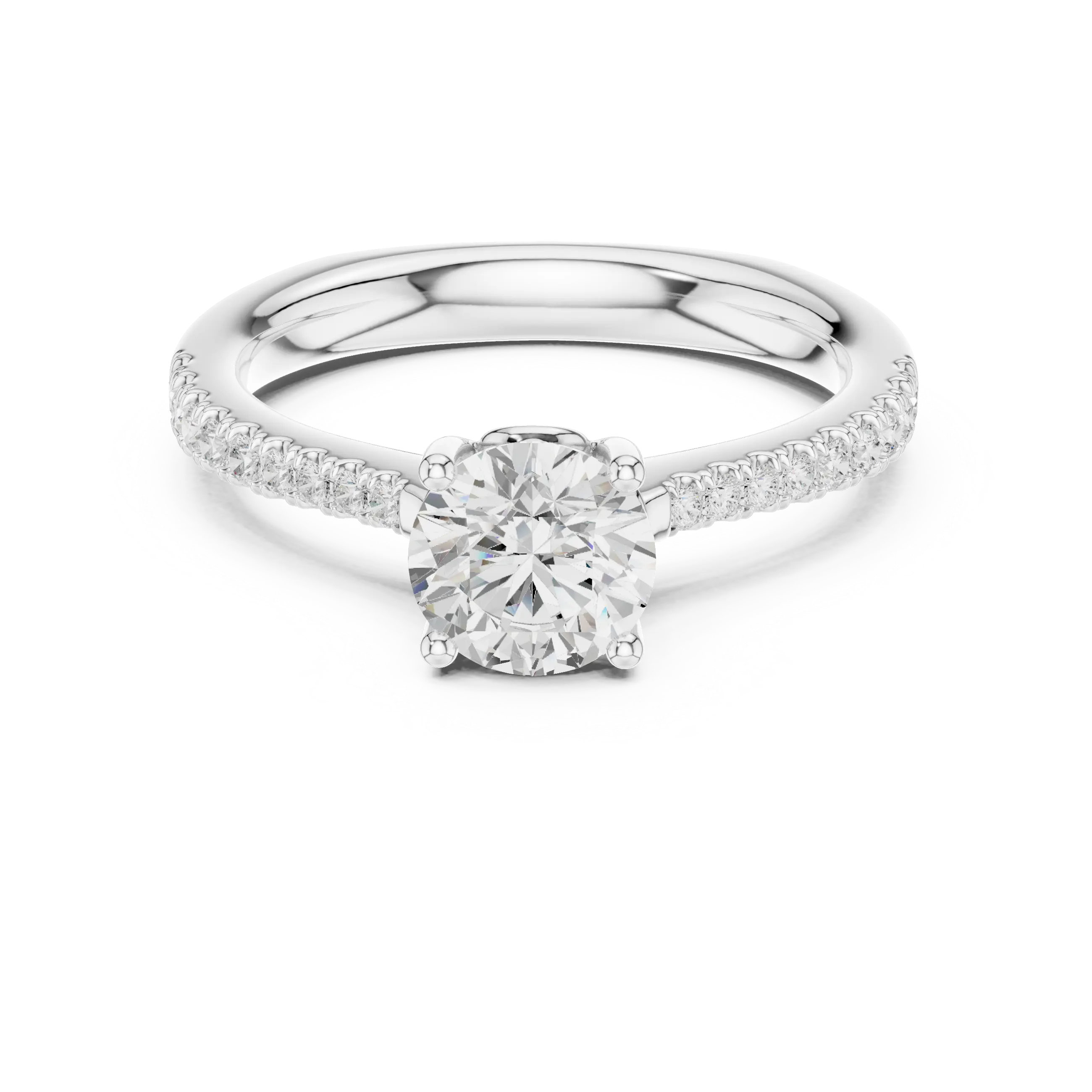 Round Diamond Hidden Halo Pavé Engagement Ring in 18k White Gold