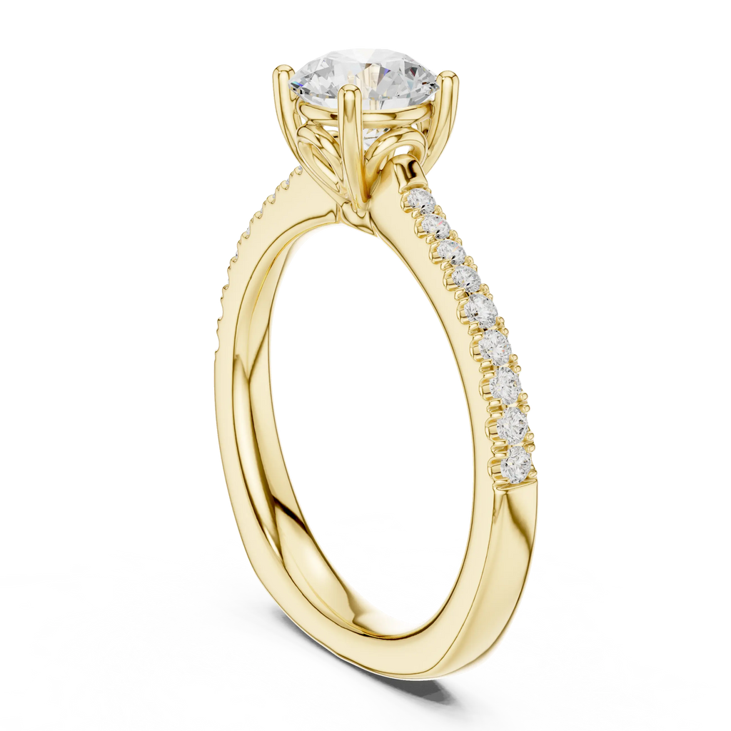 Round Diamond Hidden Halo Pavé Engagement Ring in 18k White Gold