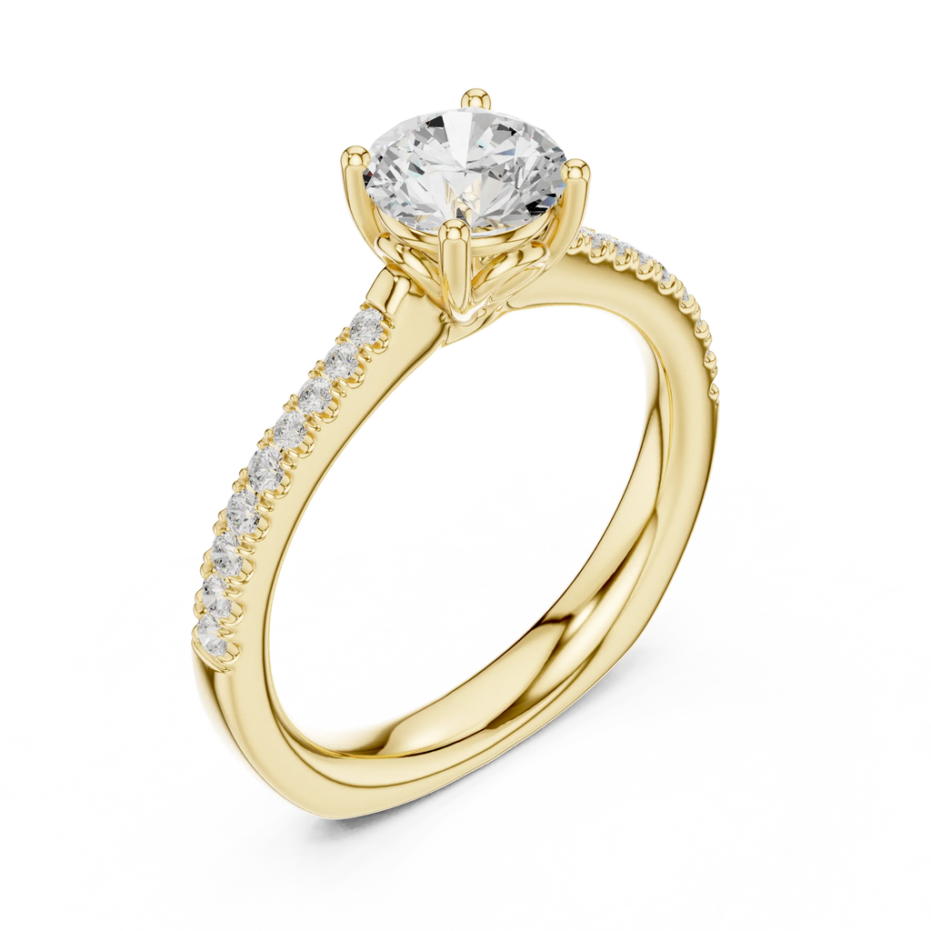 Round Diamond Hidden Halo Pavé Engagement Ring in 18k White Gold