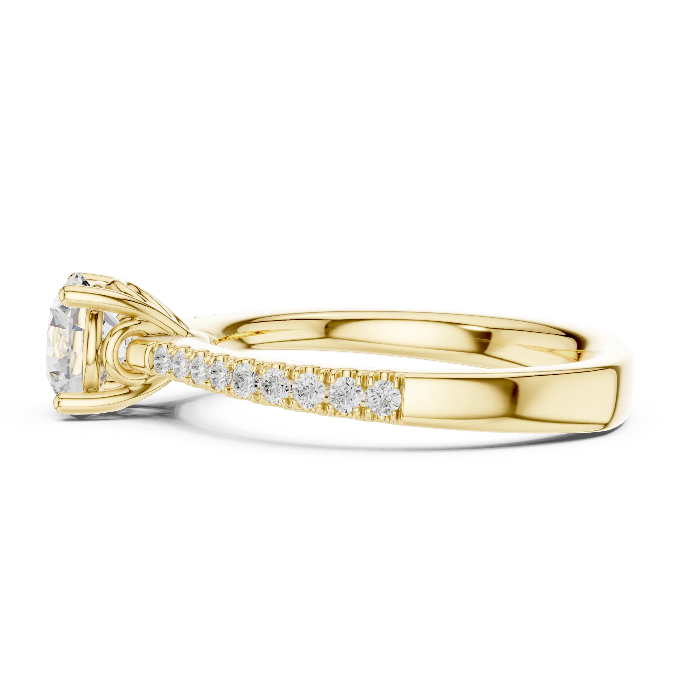 Round Diamond Hidden Halo Pavé Engagement Ring in 18k White Gold
