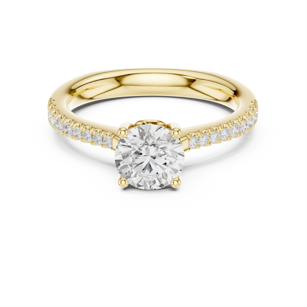 Round Diamond Hidden Halo Pavé Engagement Ring in 18k White Gold