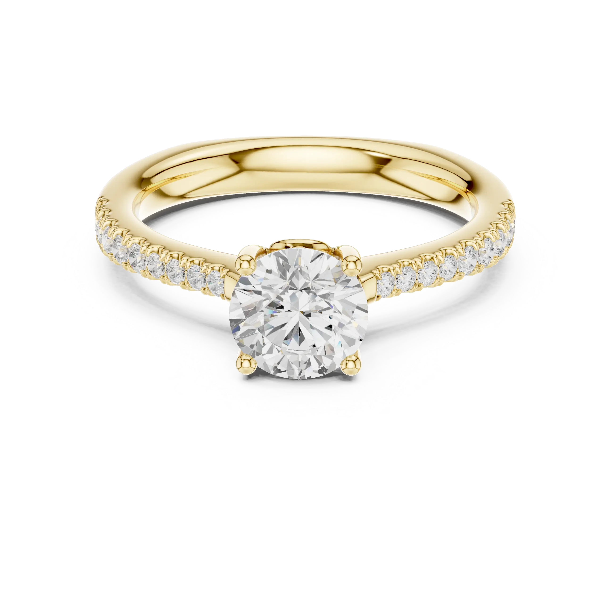 Round Diamond Hidden Halo Pavé Engagement Ring in 18k White Gold