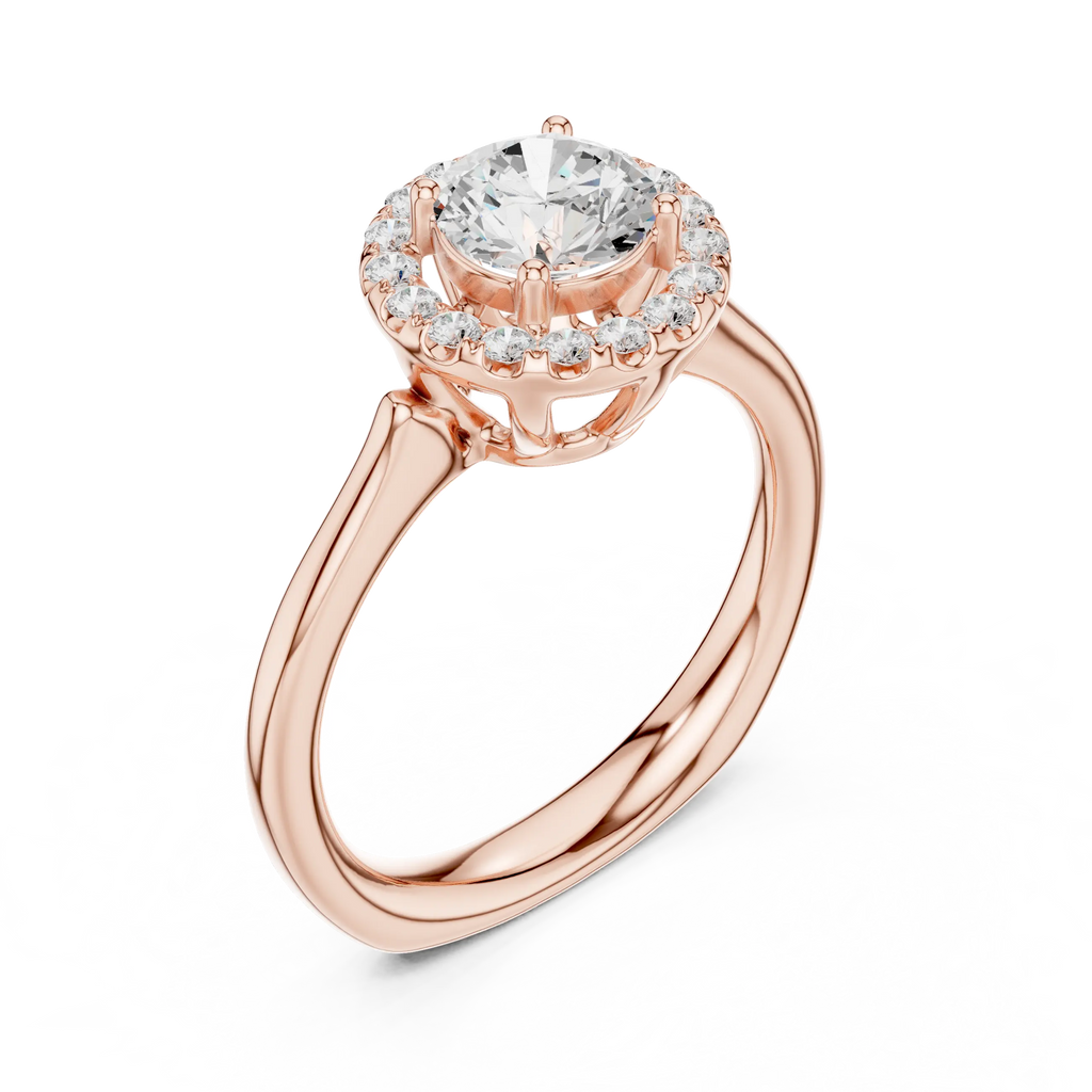 Round Brilliant Diamond Halo Engagement Ring in 14k Yellow Gold