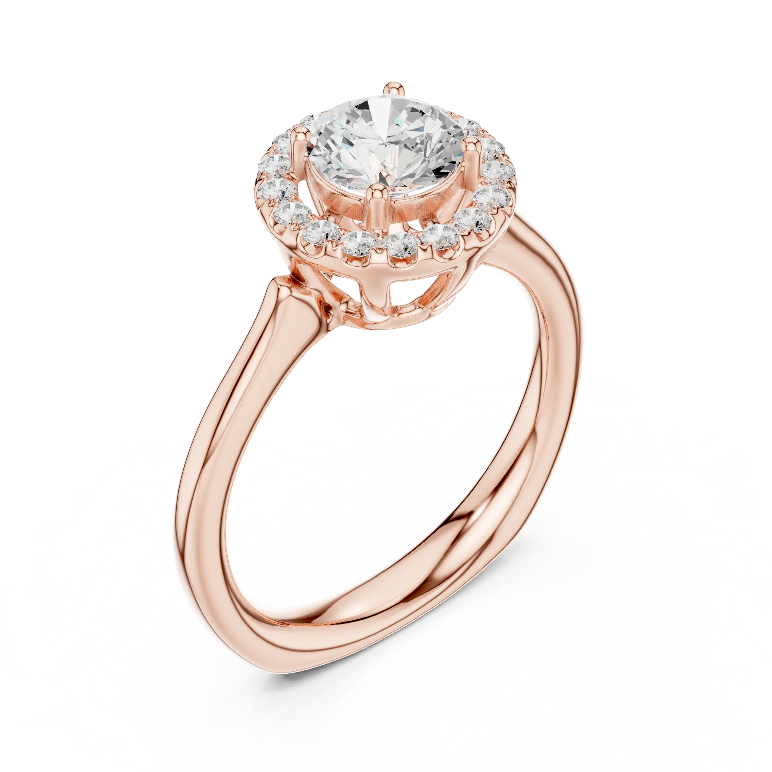 Round Brilliant Diamond Halo Engagement Ring in 14k Yellow Gold