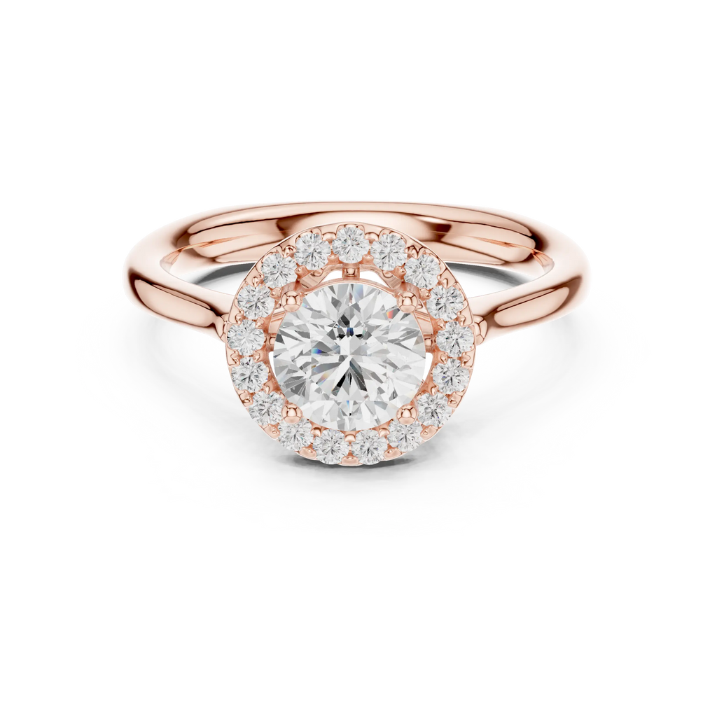Round Brilliant Diamond Halo Engagement Ring in 14k Yellow Gold