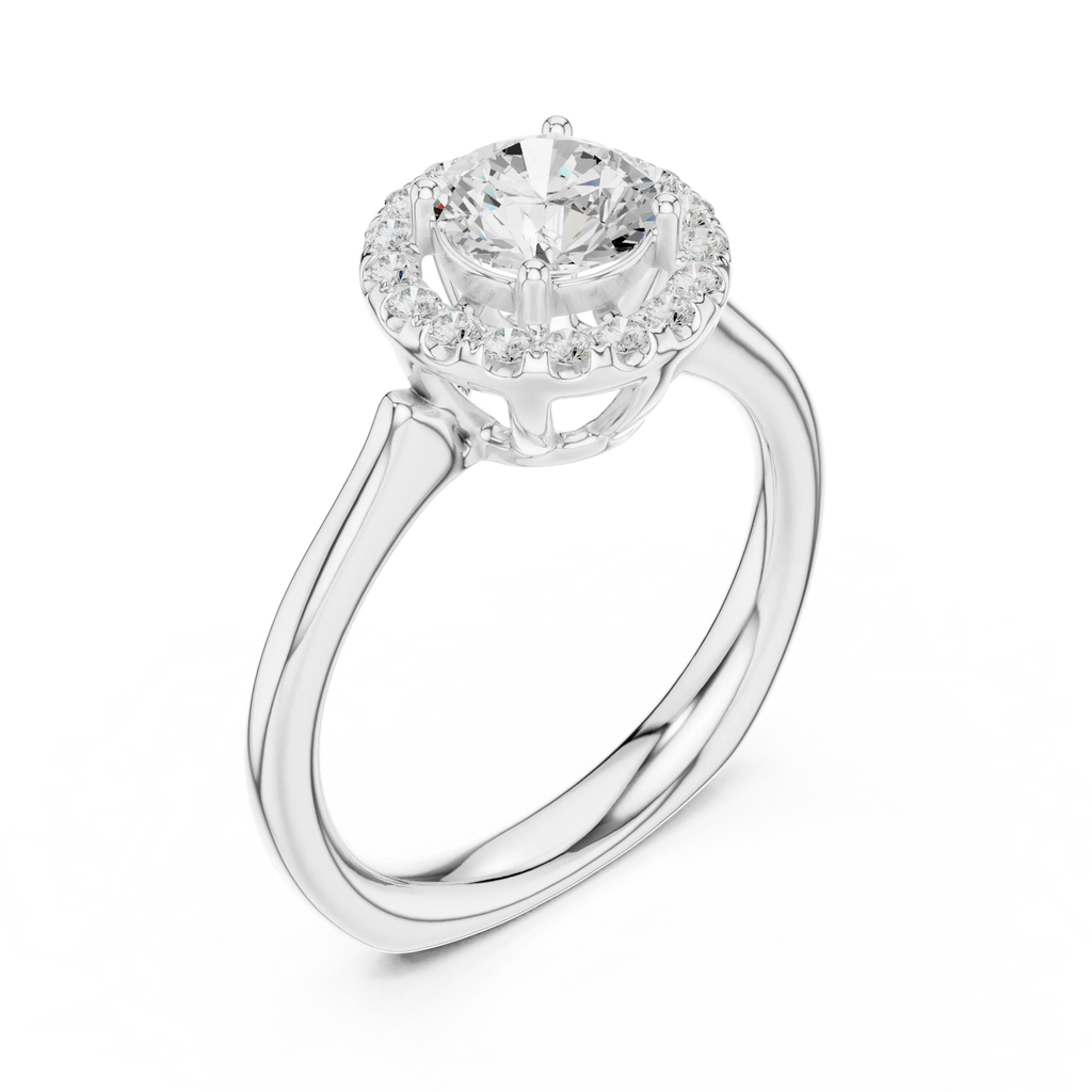 Round Brilliant Diamond Halo Engagement Ring in 14k Yellow Gold