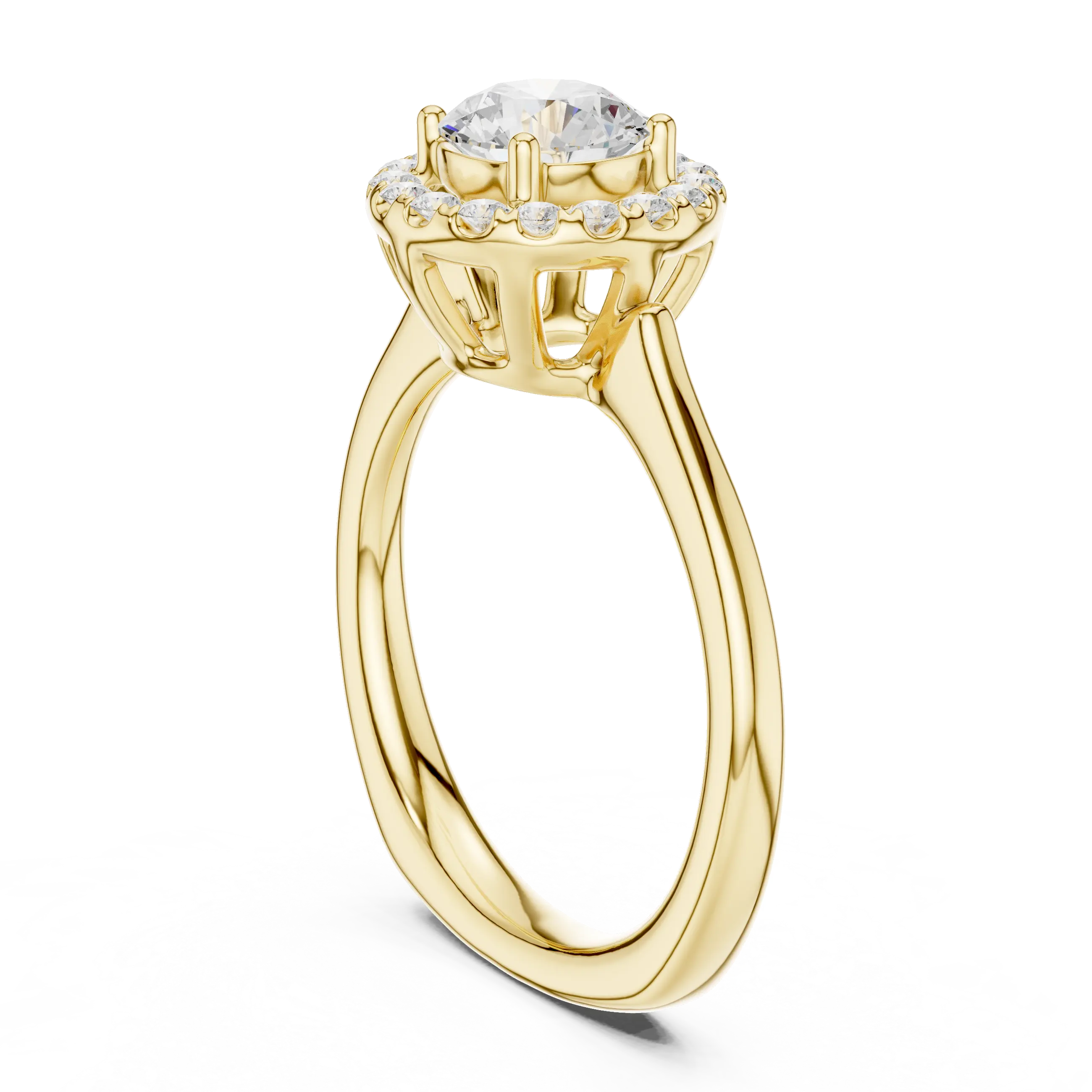 Round Brilliant Diamond Halo Engagement Ring in 14k Yellow Gold