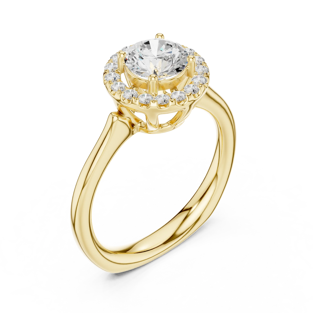 Round Brilliant Diamond Halo Engagement Ring in 14k Yellow Gold