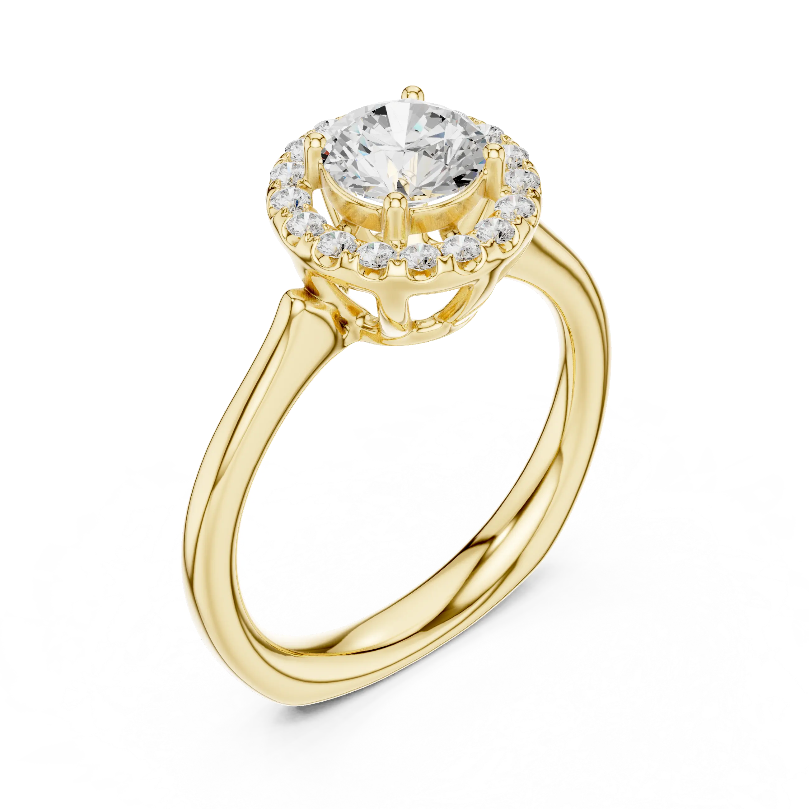 Round Brilliant Diamond Halo Engagement Ring in 14k Yellow Gold