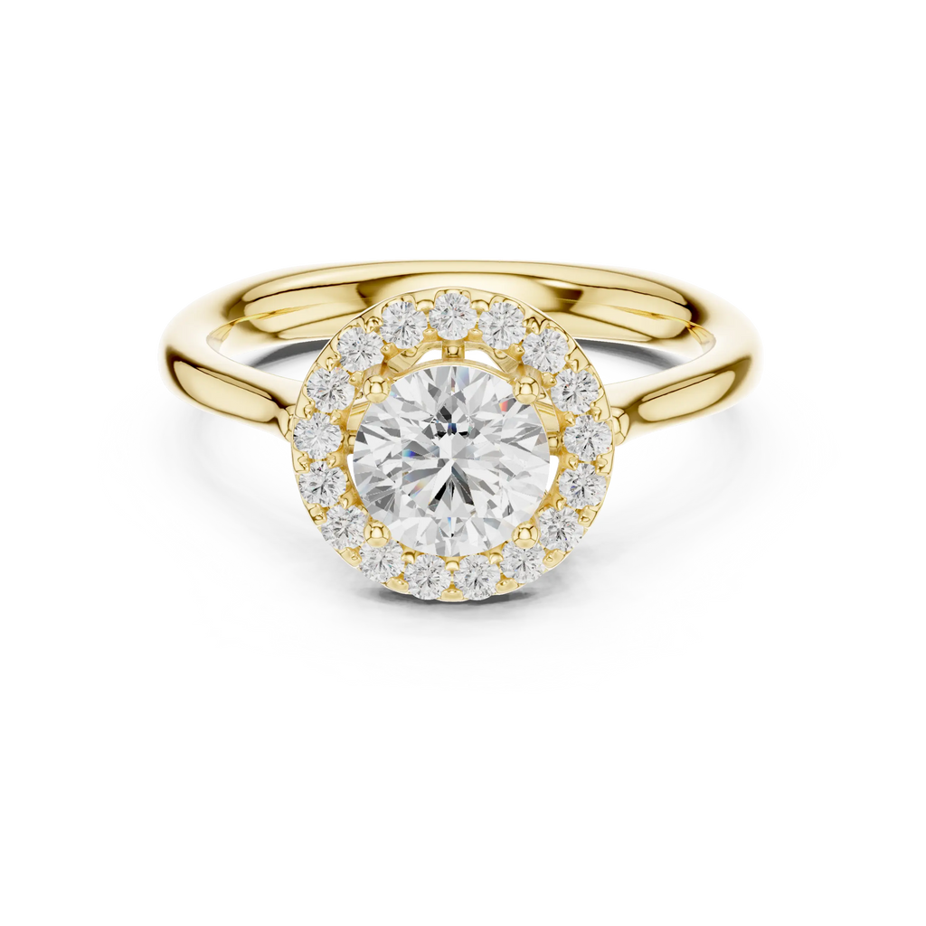 Round Brilliant Diamond Halo Engagement Ring in 14k Yellow Gold