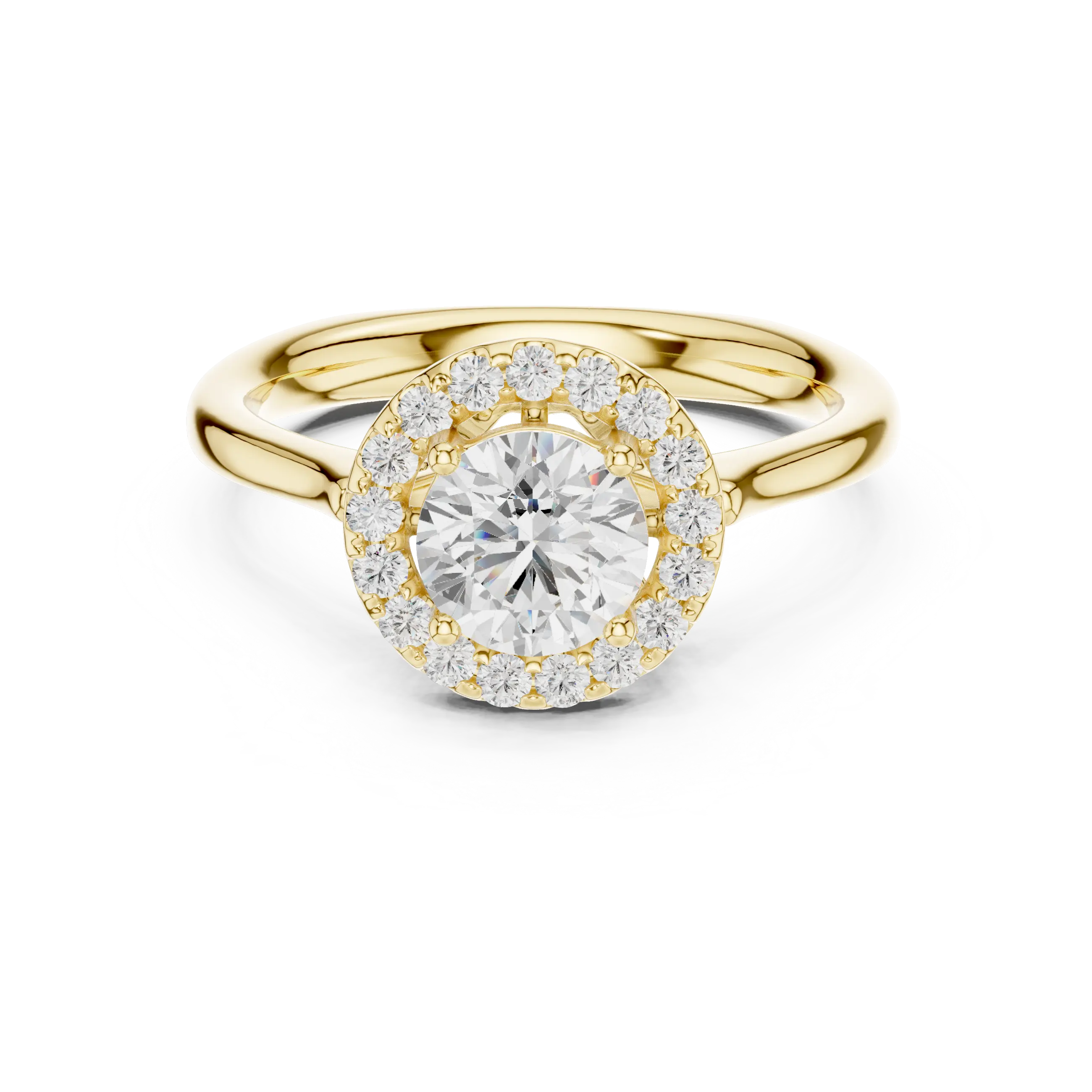Round Brilliant Diamond Halo Engagement Ring in 14k Yellow Gold