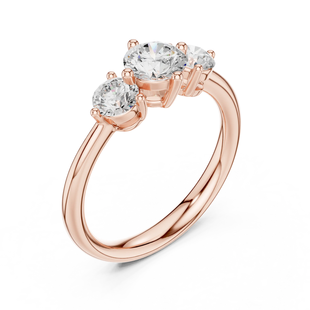 Round Brilliant Three-Stone Diamond Engagement Ring in 10k White Gold