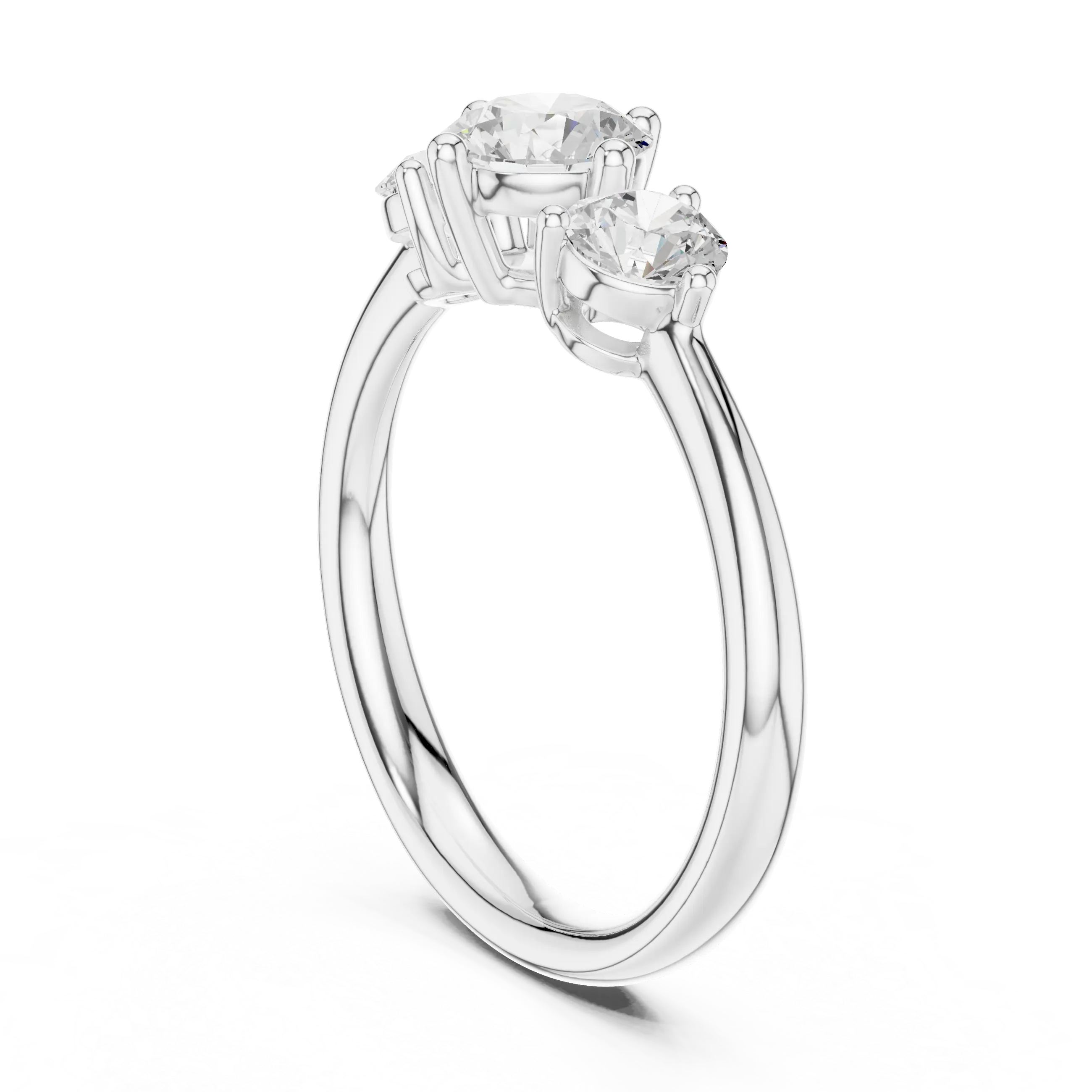 Round Brilliant Three-Stone Diamond Engagement Ring in 10k White Gold
