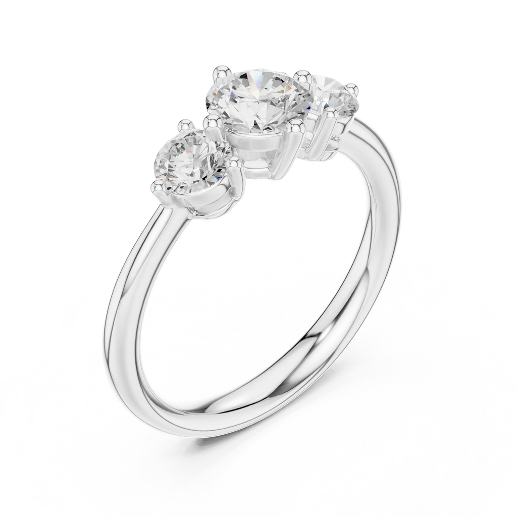 Round Brilliant Three-Stone Diamond Engagement Ring in 10k White Gold