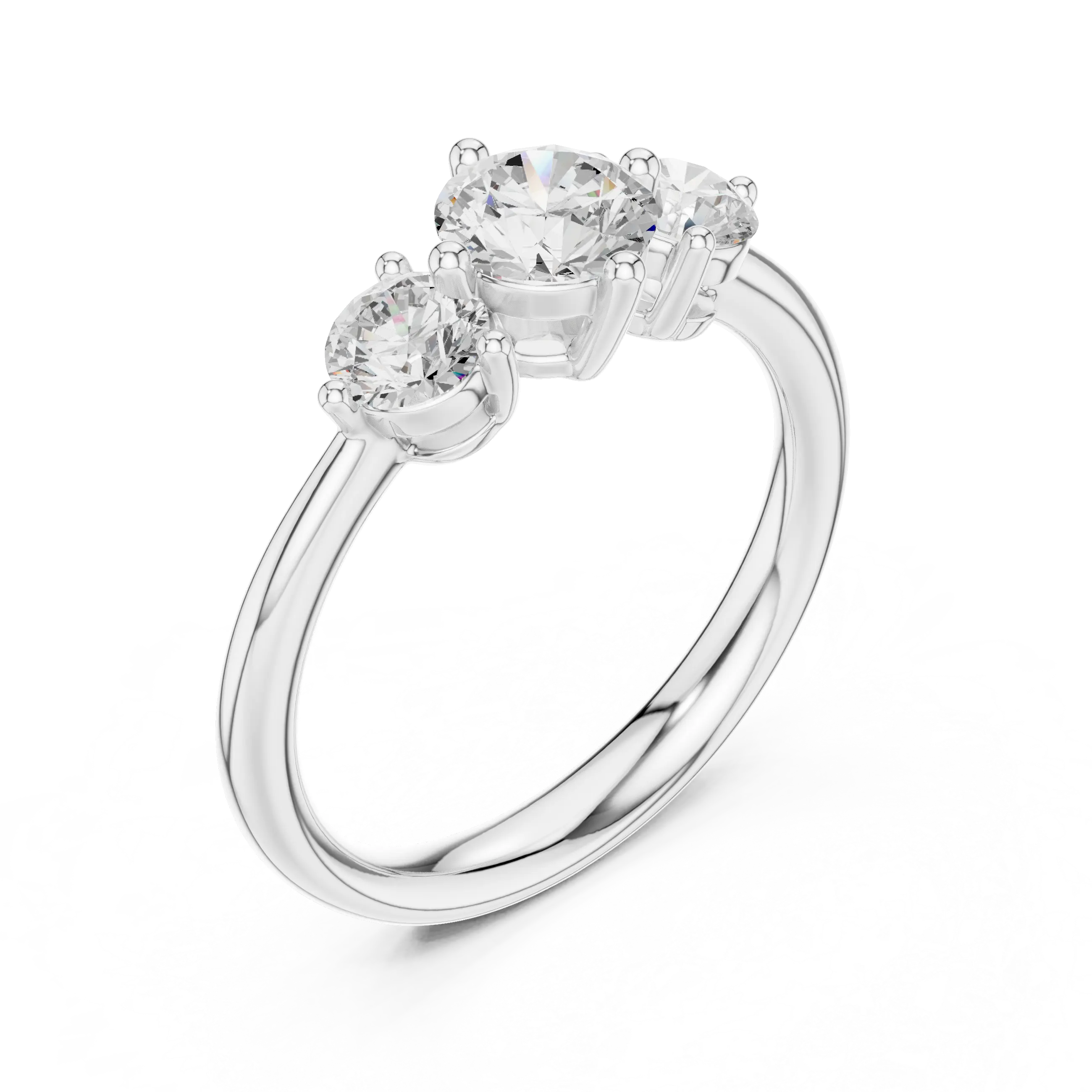 Round Brilliant Three-Stone Diamond Engagement Ring in 10k White Gold