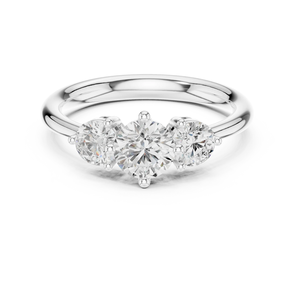 Round Brilliant Three-Stone Diamond Engagement Ring in 10k White Gold