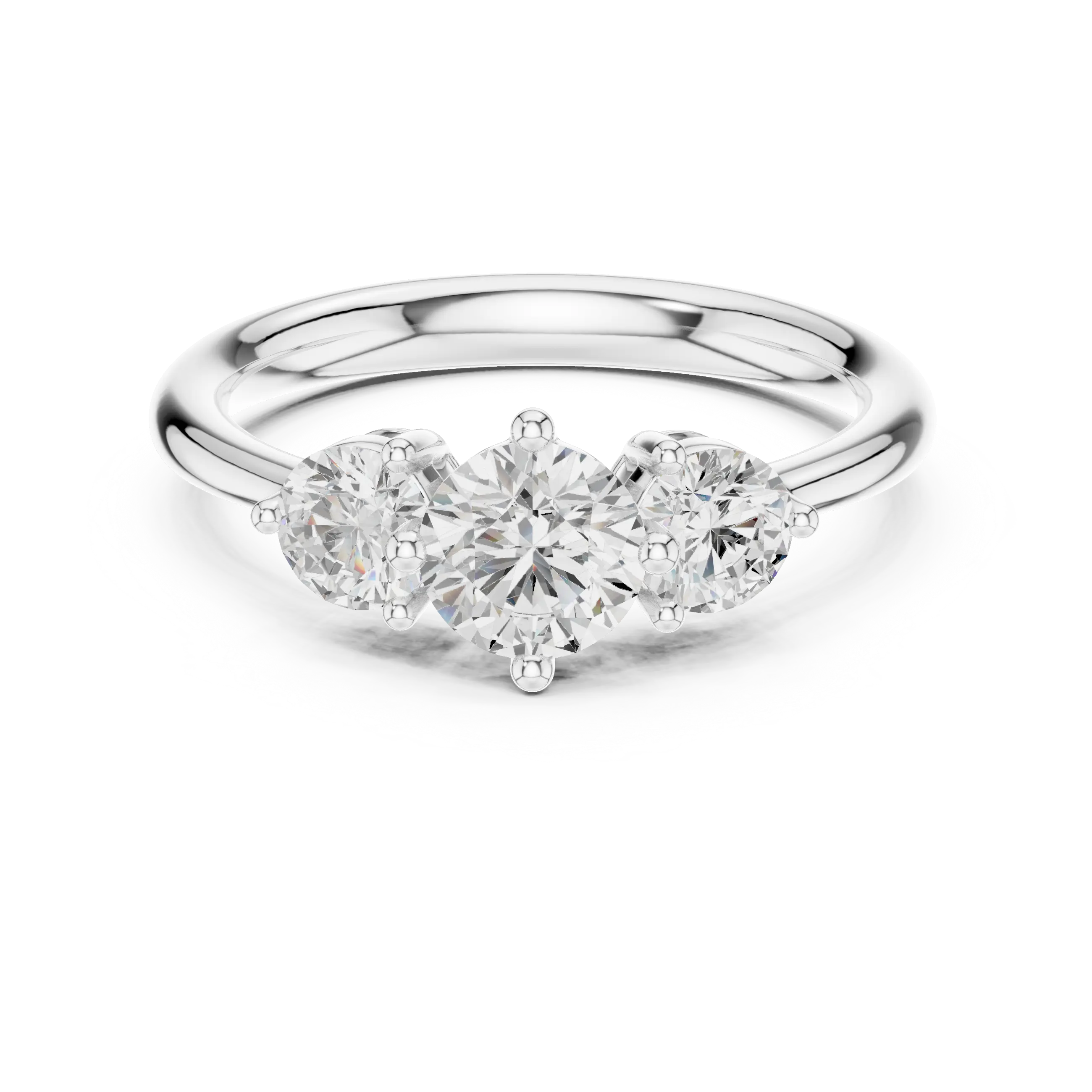 Round Brilliant Three-Stone Diamond Engagement Ring in 10k White Gold