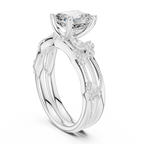 2.37 CTW Asscher Cut Moissanite Diamond Engagement Ring with Nature-Inspired Vine Band and Pear Side Accents in 14K White Gold