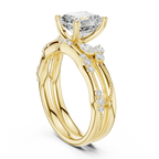2.37 CTW Asscher Cut Moissanite Diamond Engagement Ring with Nature-Inspired Vine Band and Pear Side Accents in 14K White Gold