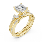 2.37 CTW Asscher Cut Moissanite Diamond Engagement Ring with Nature-Inspired Vine Band and Pear Side Accents in 14K White Gold