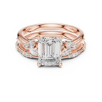 2.37 CTW Emerald Cut Moissanite Diamond Engagement Ring with Nature-Inspired Vine Band and Pear Side Accents in 14K White Gold