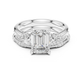 2.37 CTW Emerald Cut Moissanite Diamond Engagement Ring with Nature-Inspired Vine Band and Pear Side Accents in 14K White Gold