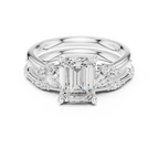 2.37 CTW Emerald Cut Moissanite Diamond Engagement Ring with Nature-Inspired Vine Band and Pear Side Accents in 14K White Gold