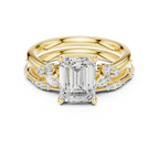 2.37 CTW Emerald Cut Moissanite Diamond Engagement Ring with Nature-Inspired Vine Band and Pear Side Accents in 14K White Gold