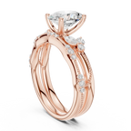 2.37 CTW Oval Cut Moissanite Diamond Engagement Ring with Nature-Inspired Vine Band and Pear Side Accents in 14K White Gold