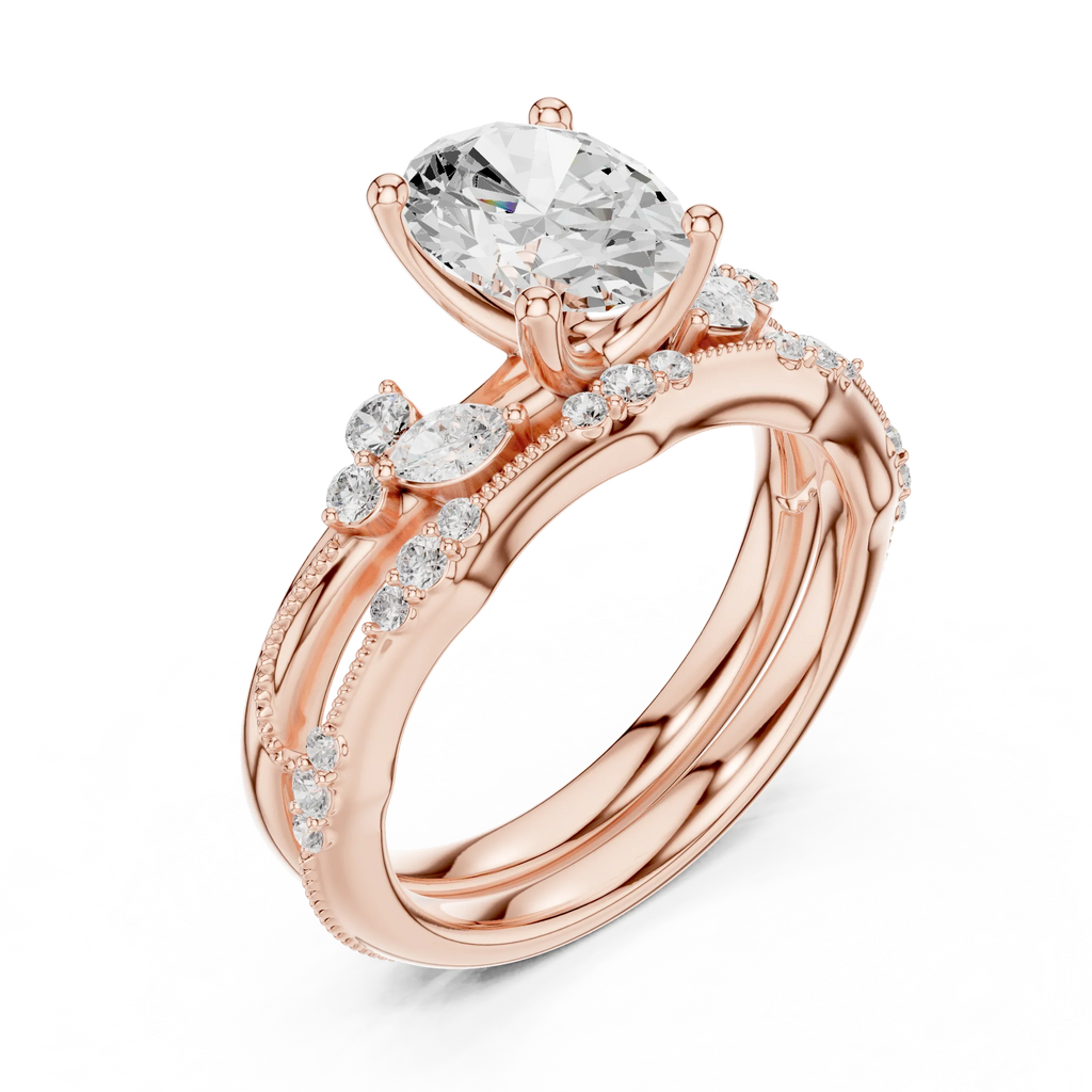 2.37 CTW Oval Cut Moissanite Diamond Engagement Ring with Nature-Inspired Vine Band and Pear Side Accents in 14K White Gold