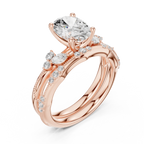 2.37 CTW Oval Cut Moissanite Diamond Engagement Ring with Nature-Inspired Vine Band and Pear Side Accents in 14K White Gold