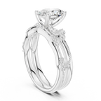 2.37 CTW Oval Cut Moissanite Diamond Engagement Ring with Nature-Inspired Vine Band and Pear Side Accents in 14K White Gold